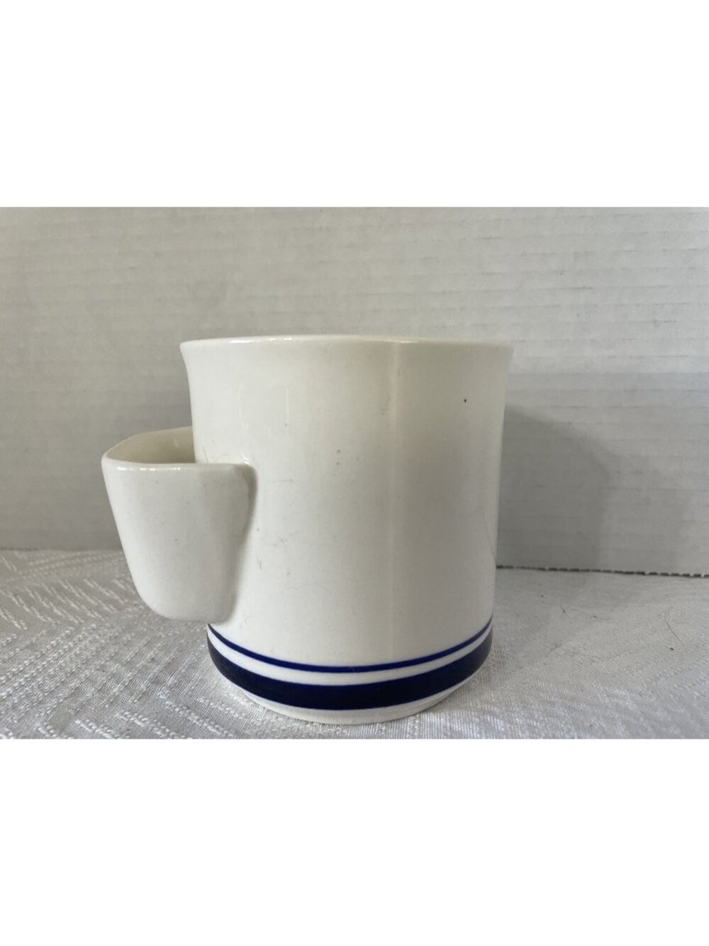Vintage Tea Cup Mug with Tea Bag Holder White with Blue Stripes